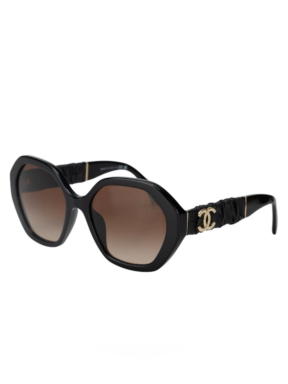 CHANEL Vintage Black Acetate Oversized Sunglasses with Brown Gradient Lenses